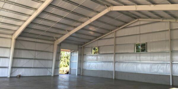 Interior view of a pre-engineered steel workshop